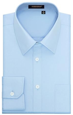 HISDERN Chemise de Ville Formelle pour Hommes en Coton a Manches Longues a Boutons pourpres de Coupe Normale pour Hommes Bleu Clair L