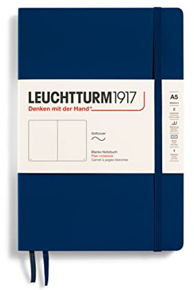 LEUCHTTURM1917 362864 Notizbuch Medium (A5), Softcover, 123 nummerierte Seiten, Marine, Blanko
