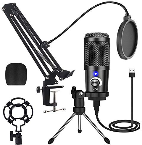 USB Mikrofon für PC Gaming Mikrofon mit Arm, 192 kHz/24 Bit Podcast Mikrofon PS4 Microphone Streaming YouTube Mikrofon mit Ständer Studio Mikrofon Gesangsmikrofon Aufnahme Kondensator Mikrofon Set