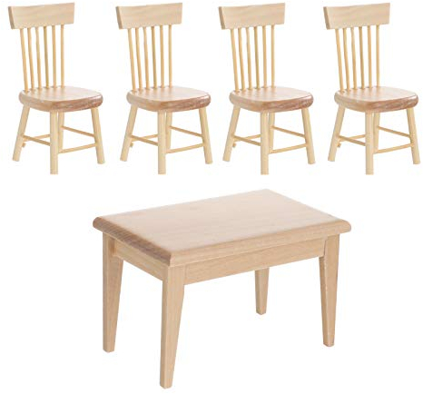TOYANDONA 5Pcs Puppenhaus Tisch Stuhl Holz Miniatur Esstisch Holz Möbel Set Mini Zubehör für Puppenhaus Fee Garten Requisiten