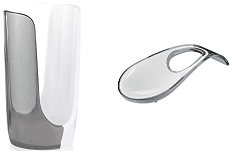 Guzzini Portabicchieri Bicolore Glam/Vintage, Grigio Cielo, 9.5 X 10.3 X H18.5 Cm & Poggiamestolo Kitchen Active Design, Grigio Cielo, 24 X 11 X H4.5 Cm