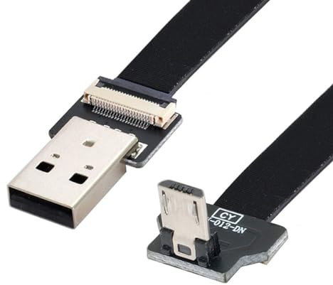 chenyang Micro USB Flat Cable USB 2.0 Male to Micro USB Male 90 Degree Down Angled Ribbon Flex Extension Cable Adapter 0.2M