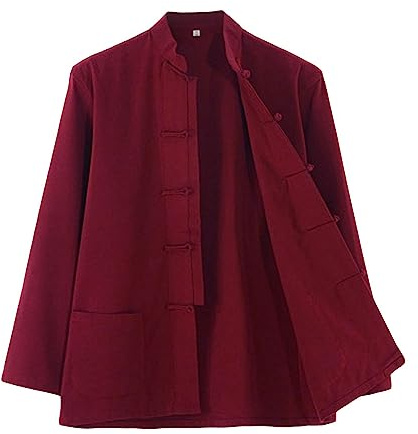 ZooBoo Traditional Long Sleeve Tang Kung Fu Uniform Men's Shirt (XL, Wine red)