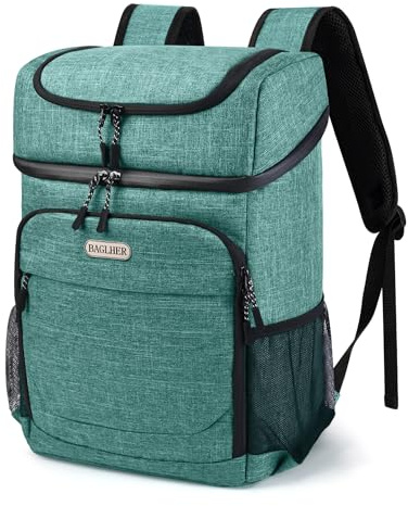 BAGLHER Cooler Backpack 30 Cans, Leakproof Waterproof Cooler Bag with 5 Reusable Ice Pack for Camping, Beach, Hiking, Green