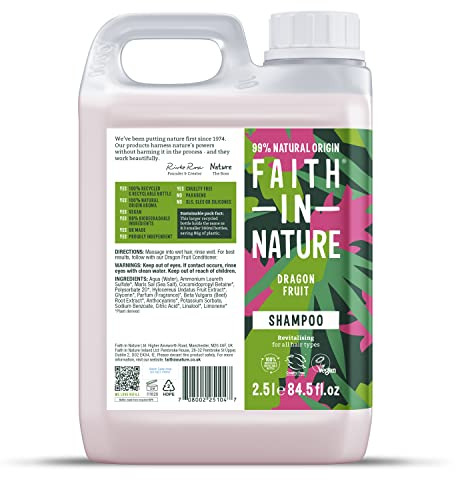 Faith In Nature Natural Dragon Fruit Shampoo, Revitalising, Vegan & Cruelty Free, No SLS or Parabens, for All Hair Types, 2.5L