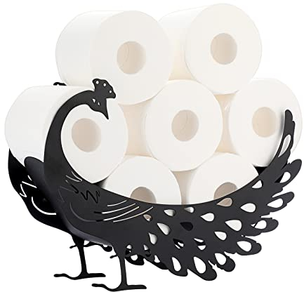 BTSKY Porta rotolo di carta igienica in metallo, nero opaco, stile animale, autoportante e montaggio a parete, contenitore per carta igienica per bagno, casa, cucina, WC (pavone)