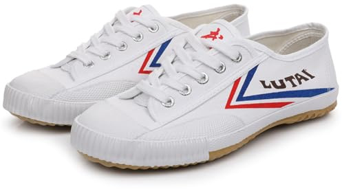 PENXZT Kampfsportschuhe, Unisex-Tai-Chi-Turnschuhe, Erwachsene, Kinder, Klassische Kung-Fu-Schuhe, rutschfeste, Modische Qigong-Trainer Aus Segeltuch,Weiß,44 EU