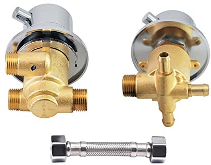 G1/2 2/3/4/5 Voies Inverseur Thermostat Douche Solide Robinet Split 2 Pièces Auto Thermostat Valve Contrôle pour Salle Bains Colonne Douche, Noyau Valve Laiton, 2 Poignée (Intubation 3 Sortie)
