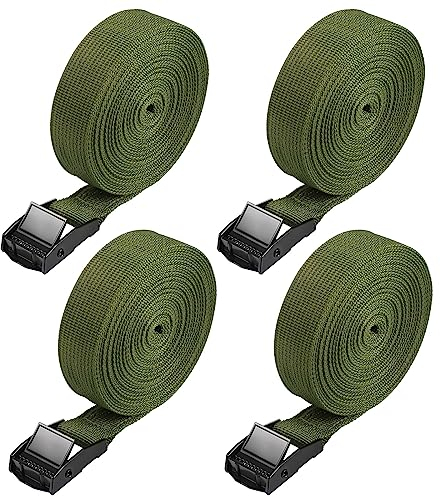 Hejo 4PCS Ratchet Straps, Green Ratchet Tie Down Straps with Cam Buckle, Heavy Duty Tensioning Belts Adjustable Lashing Straps for Motorcycles, Bikes, Luggage(500x2.5cm)