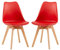 EGGREE Pack de 2 Sillas Comedor Sillas de Cocina Nórdico con Asiento Tapizado y Las piernas de Madera de Haya Maciza - Rojo