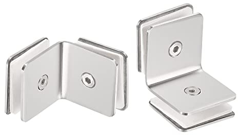 sourcing map Edelstahl 90 Grad Glasklemme, Halterungen für Glasscheiben, 2 Stück für 8–12 mm Dicke, doppelseitig, quadratisch, rahmenlos, Glas-Eckklemme, Clip für Duschtür, helles Silber