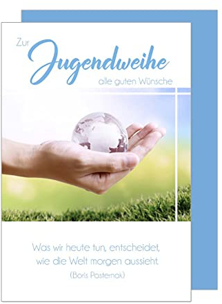 Edition Seidel Premium Glückwunschkarte zur Jugendweihe mit Umschlag. Eine einzelne Karte zur Jugendweihe mit Spruch. Grusskarte Zur Jugendweihe Welt in der Hand Junge Mädchen (JW123 SW023)
