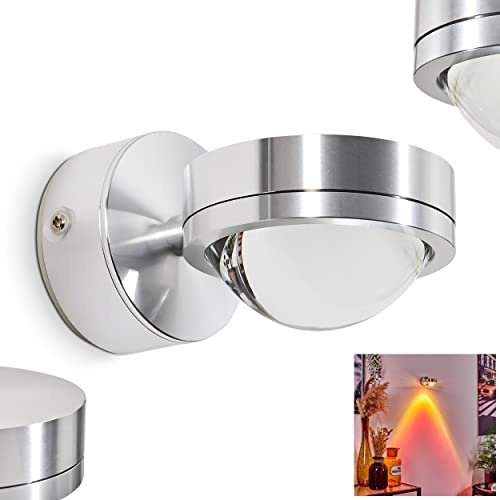 LED Wandlampe Harare, moderne Wandleuchte aus Metall in Chromfarben m. Farbfilter rot, Wandstrahler mit Lichteffekt, 1-flammig, 1 x 5 Watt, 300 Lumen, 3000 Kelvin, IP44 auch für Badezimmer geeignet