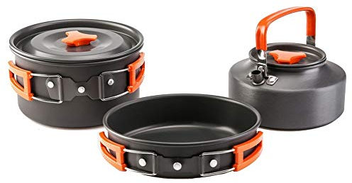 Camping-Kochgeschirr-Set Outdoor-Kochset Leichter Camping-Topf und Pfanne für 2 bis 3 Personen Orange