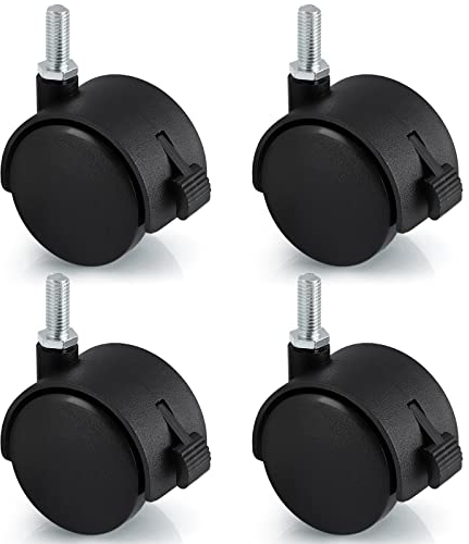 Skelang 4 Pcs Roulette pivotantes à tige de 8mm*20mm, 50mm roue en nylon avec frein, roulette en nylon avec verrouillage, capacité de charge 20kg par roulette