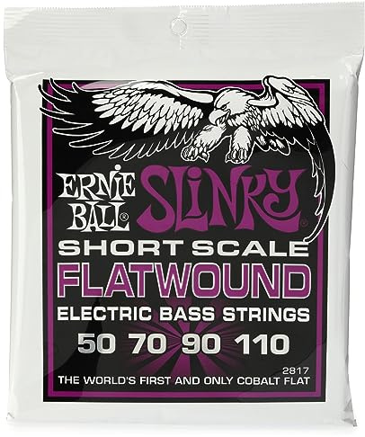 Ernie Ball Cuerdas para bajo eléctrico Power Slinky Flatwound de escala corta, calibre 50-110