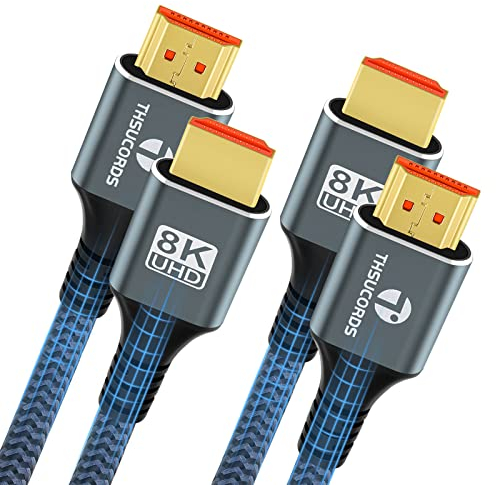 Thsucords 8K HDMI Cable 2.1 3M 2 Pack, High Speed Braided HDMI to HDMI Cord Supports 8K@60Hz, 4K@120Hz 144Hz 48Gbps Compatible with Roku TV/PS5/HDTV/Blu-ray