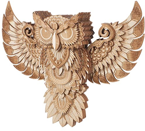 TEHAUX Adorno colgante de búho de madera de 8.27 pulgadas, decoración de pared para el hogar, oficina, dormitorio, colgante de búho hecho a mano para un adorno único de pared