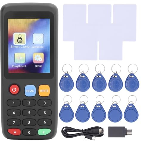 NFC Card Copier Reader Writer, 13.56MHz 125KHz Full Frequency Smart Card Reader Writer Duplicator with Key Fob Cards, USB Contactless NFC Reader Copier for ID IC Card (5 UID Buckles 5