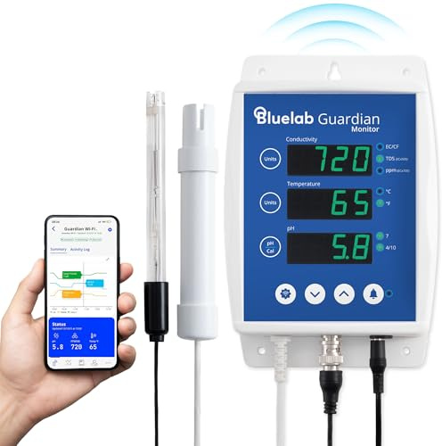 Bluelab Guardian Monitor Wi-Fi for Real-time pH, Temperature, and Conductivity (TDS) Measurements in Water with Calibration, 3 in 1 Digital Nutrient Meter for Hydroponic Systems and Indoor Plant Grow
