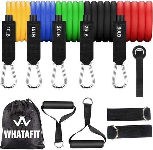 WHATAFIT Resistance Bands Set with Handles - Exercise Bands Home Gym Strength Training Equipment, Includes Door Anchor & Ankle Straps for Full Body Workout Bands, Physical Therapy