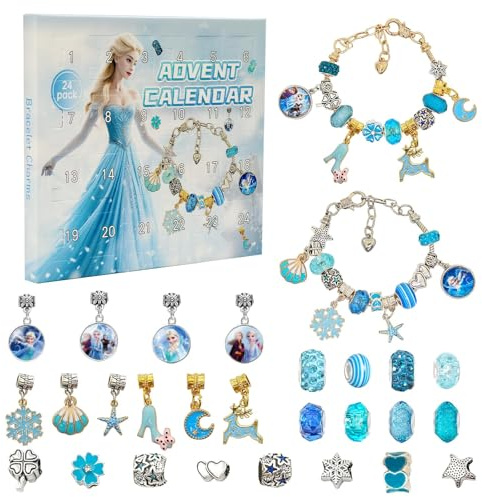LAISU Adventskalender Schmuck Charms, Mini DIY Bastelset mit Anime-Prinzessin Armbänder und Anhänger, Weihnachtskalender Kleine Geschenke mit 24 Countdown Überraschungen für Mädchen und Junge Frauen