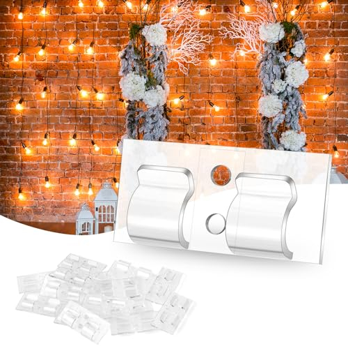 Ainiv Clip per Luci da All'aperto, 30PZ Ganci per Luci Natalizie da Appendere Senza Danni con Strisce Adesive, Vacanza Luce Gancio Clip per Luci Sospese Decorazioni e Cavi Natalizi - Trasparente