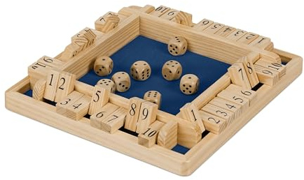 Relaxdays Shut The Box Spiel, 10er, 2 bis 4 Spieler, Holz, Klappenspiel für Kinder & Erwachsene, Würfelspiel, Natur/blau