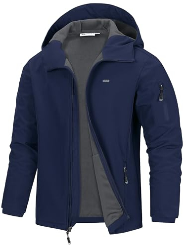 33 000 fot Softshell-jacka för män, utomhus, funktionell jacka, fritidsjacka, vattentät, vindjacka, regnjackor, fodrad vandringsjacka, löparjacka, Marinblå, L
