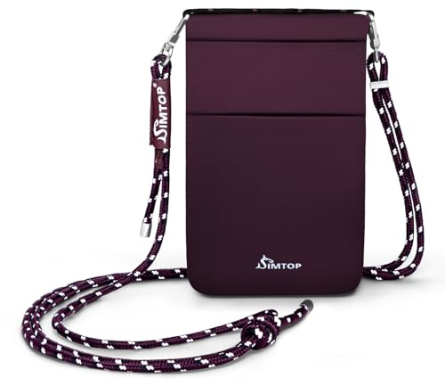 SIMTOP Kleine Handy Umhängetasche Brustbeutel Wasserdicht mit RFID-Schutz,Smartphone Handytasche mit Umhängen für Passport, Kreditkarten, Münzen und Reise Zubehör Leichte Tasche ROT