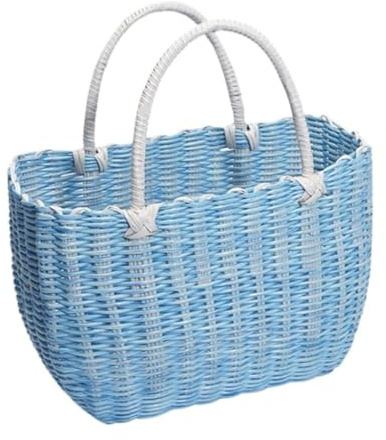 YPWWPXQ Picnic Basket Tragbarer Gemüsekorb, Geflochtener Einkaufskorb, Handgefertigter Obstkorb Aus Kunststoff-Rattan, Picknickkorb Weidenkorb-Picknickkorb (Color : Blue, Size : 34 * 24cm)