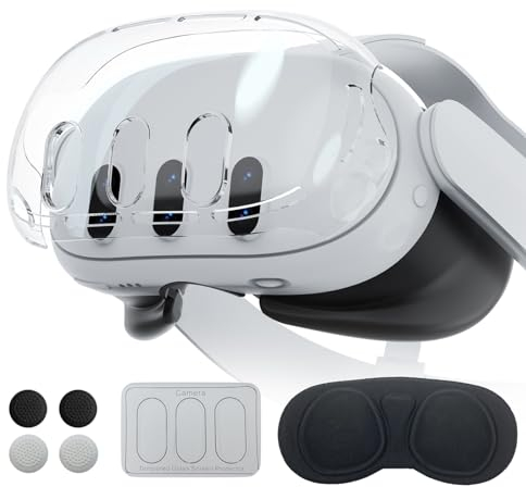 VR Zubehör Kompatibel mit Oculus/Meta Quest 3 Zubehör, VR-Zubehör inklusive transparenter Hülle, Linsenschutz, gehärteter Folie und Joystick-Kappen
