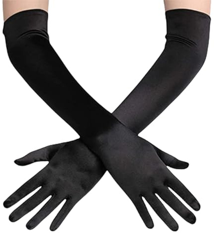 BFUZXY 1 Paar Lange Handschuhe Weiße Schwarz Rot Lang Handschuhe Damen Elegant Seidenhandschuhe Satin Classic Abendhandschuhe Stoff für Halloweenkarneval Party Ball Opera Abschlussfeiern Hochzeiten