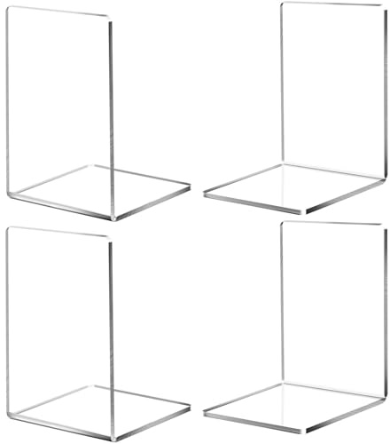 DARUITE Buchstütze, 2 Paar Transparente Acryl-Buchstützen, Bücherregal-Buchstützen, Dekorative Buchstützen, Einzigartige Design Buchstützen für Bücherstütze für Schule Zuhause Büro, Schulbedarf