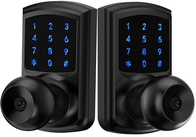 Keyless Entry Door Knob with Code, Keypad Door Lock with Handle, Touchscreen Door Knob with Keypad for Front Door Garage Bedroom Home, Auto-Lock, Matte Black 2 Pack