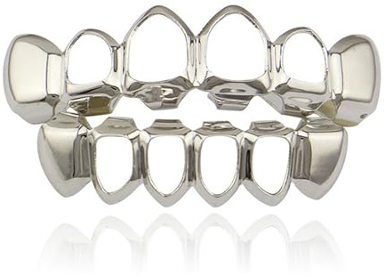 LONGHAO 2 pcs Hip Hop Teeth Grills Hip-Hop-ZähneGolden HipHop Grills Zahnspange Decoration Grillz Zähne Set,mit 2 Silikonformleisten,für Musikfestivalpartys,Rapper