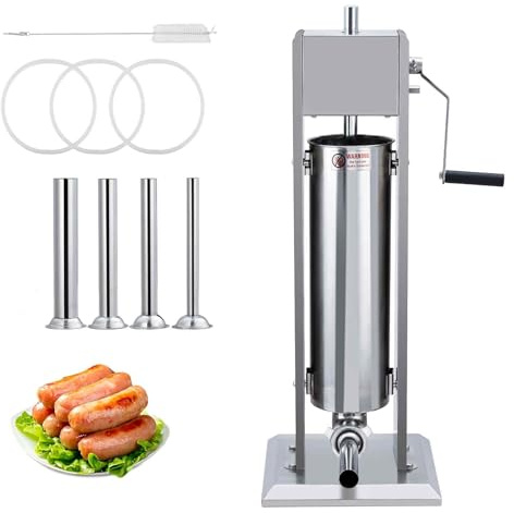 Sausage Stuffer, Manual 15LBS/7L Sausage Maker Machine, Meat Stuffer with Dual Speed, Stainless Steel Heavy Duty Sausage Filler with 4 Stuffing Tubes, for Commercial and Home Use