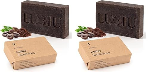 lubiu Pastilla Jabón Exfoliante con Café 100g - Pastilla Jabon Exfoliante Cuerpo y Jabón de Manos - Jabones Naturales Artesanos (Paquete de 2)