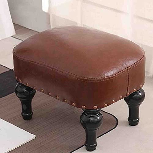 Fußstütze Ottoman Retro Kleiner Hocker, Kleiner Fußhocker, Leder Home Sofa Hocker, Massivholzrahmen, High Resilience Schwamm Geeignet Für Wohnzimmer, Schlafzimmer, Arbeitszimmer/Braun Braun/30*30*40Cm