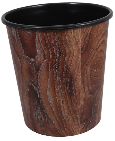 Zerodeko Lidless Wastebasket Brown Wood Grain Pattern Trash Can 7l Pp Plastic Waste Bin without Pressing Ring Resistant to Deformation for Kitchens Indoor Décor