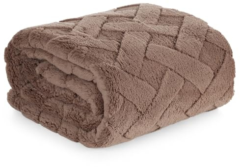 Warme Decke, Kuscheldecke, Caro, mit Karomuster Steppung, weiche, Flauschige Wohndecke, Steppdecke, MIKROFASER (Dunkelbeige, 200x220 cm)