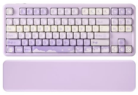 YUNZII B87 Drahtlose Mechanische Tastatur, QMK/VIA Software Custom Gaming Tastatur, Gasket RGB Keyboard mit MOA Keycaps, Wrist Rest, BT5.0/2.4G/USB-C NKRO für Win/Mac (Purple, Cocoa Cream v2 linear)