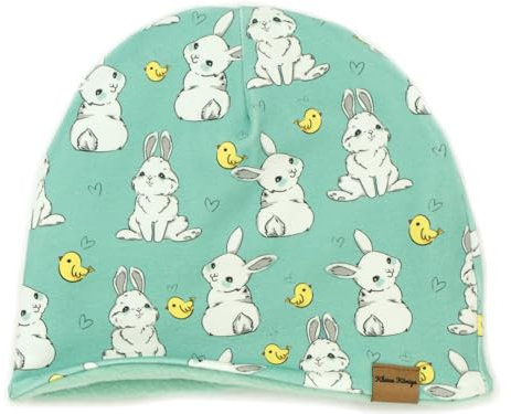 Kleine Könige Mütze Jungen Herbst Winter Kindermütze · Modell Küken Kleiner Hase Mint · Fleece Aqua · Größe 86/92 (KU 45-47)