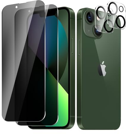 BIESHKJ 2+2 Stück Sichtschutzfolie für iPhone 13, Anti-Spy Panzer Schutz Glas + Kameraschutz, HD-Hartglasfolie, 9H-Härte, Kratzfest, Blasenfrei