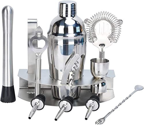 QTANZIQI Juego de coctelera para hacer cócteles, herramientas de barra, juego de coctelera de 12 piezas, kit de barman, coctelera de 750 ml, mezclador, aparejo, sacacorchos, colador, vertedor, abridor