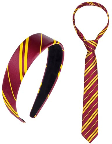 Horolam Burgundy Rot Und Gelb Gestreiftes Stirnband Krawatte, Wizard Kostüm Zubehör Set Für Frauen Erwachsene Mädchen Für Cosplay Party