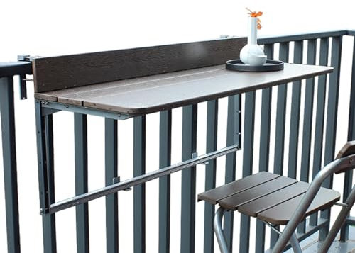 Klappbarer Balkonhängetisch für den Außenbereich, höhenverstellbar, Geländer, Serviertisch für Terrasse, Garten und Deck, langlebiges und wartungsfreies Material, 59,9 x 37 cm Größe