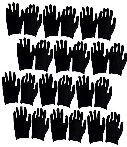 BELLIFFY 12 Paar Schwarze Atmungsaktive Baumwollhandschuhe Dünne Arbeitshandschuhem Langlebige Schutzhandschuhe Für Gartenarbeit Und Industrie