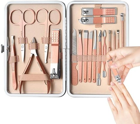Nagelvårdssats, Nagelvårdssats Set med 18 Nagelklippare Tånagelklippare Kit | Rostfritt stål bärbar nagelsax Toalettartiklar med lyxigt resefodral för män Kvinnor Förälder