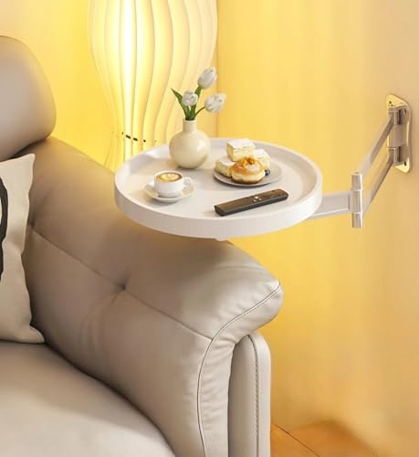 YSPZDQ Mesa de Centro Redondo Plegable - Mesa Auxiliar Pared Retráctil/Plegable, 720° Ajustable Escritorio - Ahorro de Espacio Mesa Flotante(White)